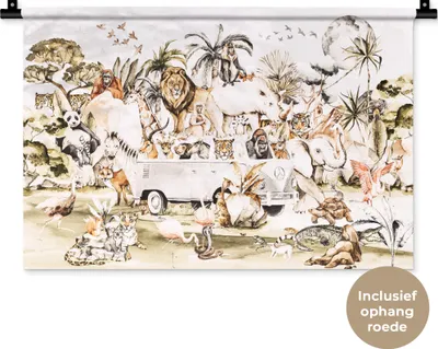 Produktbild von MuchoWow® Wandteppich Wandbehang Bus - Tiere - Kinder - Jungen - Mädchen - Palme 60x40 cm Tapisserie Dekoration Wandtuch - Wanddekorationen