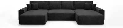 Image de Canapé d’angle CALIFORNIA U noir velours côtelé POSO 135 - fonction couchage, coffre de rangement pour la literie