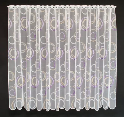 Produktbild von Gardinen Kranzusch Scheibengardine Kringel 90x154 cm H/B weiß mit lila/orange Bistrogardine Vorhang Küche 1er Pack