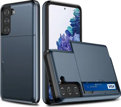 Produktbild von Mobigear Card  Samsung Galaxy S21 Plus Hülle Hardcase Backcover Stoßfest mit Kartenhalter - Blau