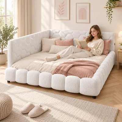 Produktbild von INONEFT Polsterbett 140 x 200 cm, mit Sofa-Funktion, Doppelbett mit LED-Beleuchtung und USB-Anschlüssen,Eckbett,Jugendbett mit Federkernmatratze, Weiß
