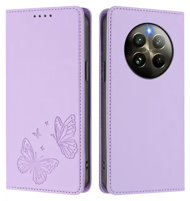 Produktbild von Lederhülle für Realme 13 4G, Schmetterling Prägung Leder Brieftasche Schutzhülle mit Ständer Violett