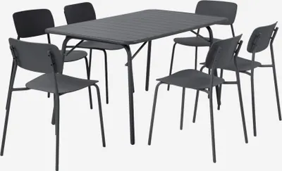 Produktbild von sweeek - Klappbarer Gartentisch aus Stahl + 6 Stühle - Anthrazit