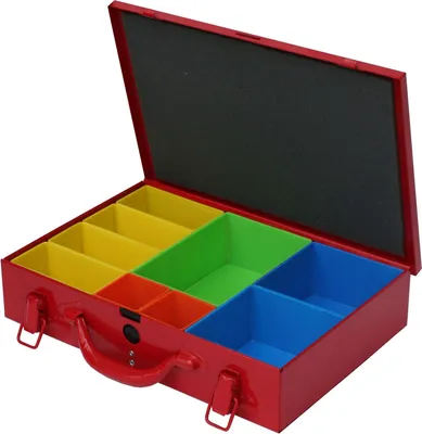 Produktbild von Sortimentskoffer aus Metall mit 9 farbigen Systemfächer | HxBxT 7x24x34cm | Verkehrsrot
