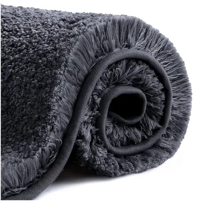 Produktbild von Rutschfeste Badematte, gepolsterte Badematte, weiche Badematte, flauschige Mikrofaser-Badematte, super saugfähig, maschinenwaschbar, schnelltrocknend - 60 x 90 cm (schwarz)