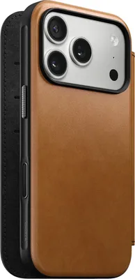 Image de Nomad Modern Cuir Folio iPhone 17 Pro – Boutons en Aluminium Recyclé – Bouton de Contrôle de la Caméra – Cuir Durable avec Patine Naturelle - Marron