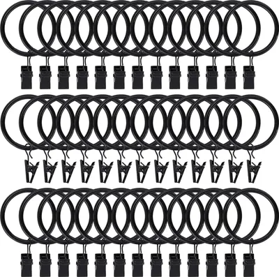 Produktbild von Pack von 25 Vorhang Ringe Metall Vorhang Ringe mit Clips 32 mm Innendurchmesser Vorhang Ringe für Stange Fenster Tür Duschvorhang Waschlinie (schwarz)
