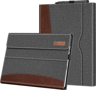 Produktbild von Fintie Hülle für Microsoft Surface Pro 9 13 Zoll (2022) - Multi-Sichtwinkel Hochwertigem Kunstleder Tasche Schutzhülle mit Dokumentschlitze Stift Halter, Type Cover Kompatibel, Grau/Braun