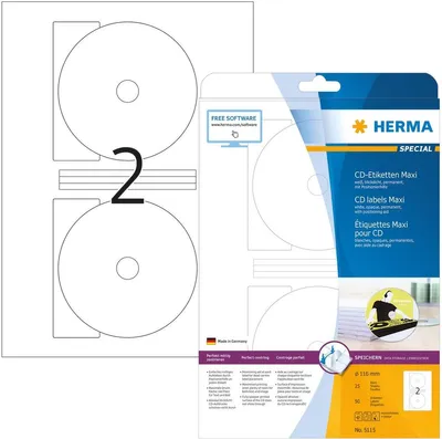 Produktbild von CD-Etiketten Maxi weiß Durchmesser 116mm Special A4 VE=32x50 Stück