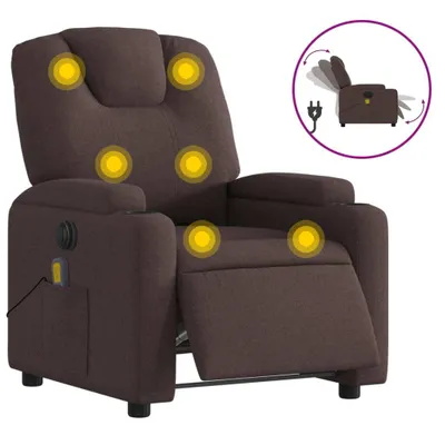 Image de Fauteuil de massage inclinable électrique Marron foncé Tissu