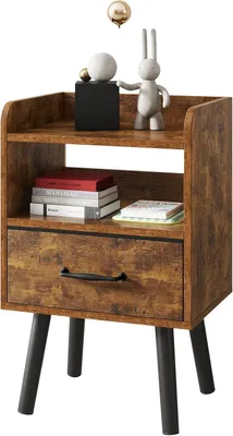 Immagine prodotto di Comodino, dimensioni 39x29x63 cm, con 1 cassetto, vano aperto, gambe in legno, ideale per la camera da letto