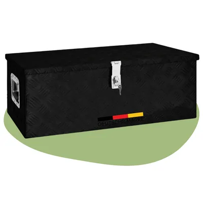 Produktbild von DELUKE® Aluminiumbox mit Deckel - Abschließbar | Alubox Deichselbox Alu Anhängerbox Werkzeugkiste Metall Transportbox Metallkiste, 80x39x30cm Schwarz