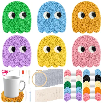 Produktbild von Punch Needle Coaster Set 22 Stück für Anfänger Kinder Erwachsene, DIY Stickerei Kit mit Anleitung für Home Decor Geschenk