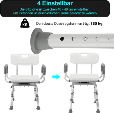 Produktbild von Fiqops Duschhocker Badhocker Höhenverstellbar Duschstuhl bis 136kg  Badsitz mit arm und rückenlehne +360° Drehbar