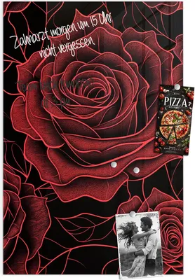 Produktbild von Magnettafel 60x90cm Pinnwand Whiteboard beschreibbar - Rosenmuster Schwarz