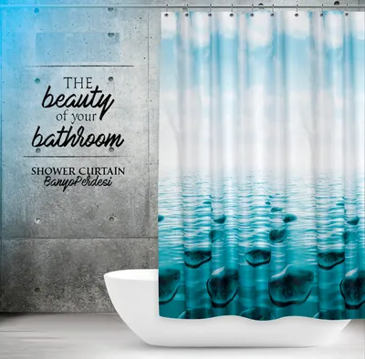 Produktbild von Textil Duschvorhang 240 x 200 cm "Stein im Meer" Dunkel Türkis Schwarz inkl. Ringe