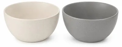 Productafbeelding van Schaal rond 13.5 cm van porselein inhoud 630ml set van 2 wit en grijs