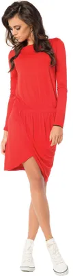 Produktbild von MiniKleid Überlappende Raffung Rundhals Langarm; Rot/M/L 38/40