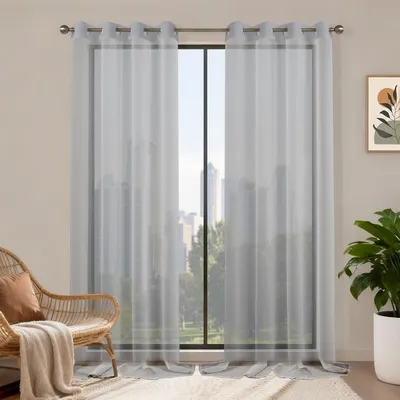 Image de Ensemble de 2 rideaux de voilage transparents avec œillets, dimensions 260 x 140 cm