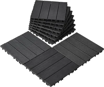 Image de 10x Carreaux à clipser Carreaux de terrasse Carreaux de balcon 30x30cm Gris foncé - résistant à l'usure et aux intempéries - choix idéal pour le jardin et la terrasse