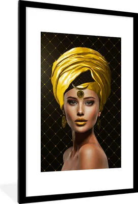 Produktbild von MuchoWow® MuchoWow® Gerahmtes Poster Frau - Farben - Gelb 60x90 cm - Poster mit zchwarzem Bilderrahmen - Dekoration - Wandposter Wohnzimmer - Hochwertig