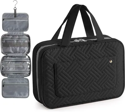 Obrázok produktu pre Kozmetická taška Organizér na make-up, 360° háčik, vodotesné vrecká, flanel, čierna