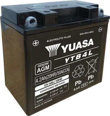 Produktbild von Autobatterie YUASA 12, V 4, Ah 50, A/EN YTB4L L 121mm B 71mm H 93mm NEU