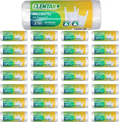 Produktbild von CLENTAX Müllbeutel 25L mit Tragegriff 30 x 30 St / insg. 900 St /  Reissfest Tropfsicher
