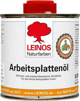 Produktbild von LEINOS 280 Arbeitsplattenöl für Innen 0,25 | Naturöl zur Imprägnierung von Küchenarbeitsplatten, Möbeloberflächen & Kinderspielzeug aus Holz | Speziell für den Küchenbereich, lösemittelfrei