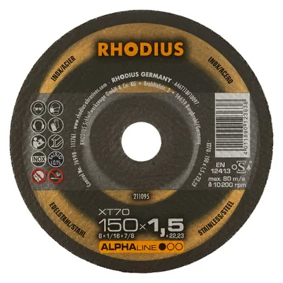 Produktbild von RHODIUS Extradünne Trennscheiben Edelstahl/Stahl XT70 150 x 1,5 x 22,23 mm 25 Stück