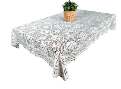 Produktbild von Gehäkelte Tischdecke in Weiß und Beige, 110 x 160 cm, Tischdecke aus weißem Naturgarn