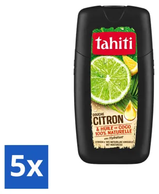 Image de 5 flacons de gel douche Tahiti, parfum citron et huile de coco - Hydratant - 250 ml - Pack avantage - 5 pièces