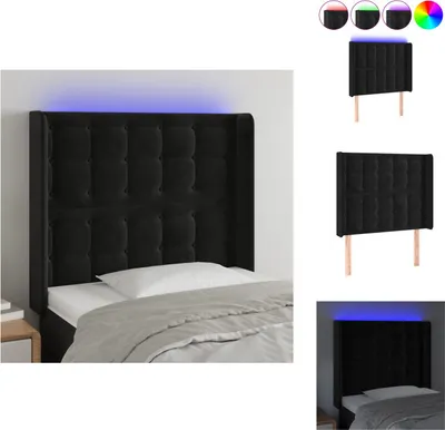 Image de vidaXL LED Tête de lit Noir 93x16x118/128 cm Velours - Tête & Pieds de lit