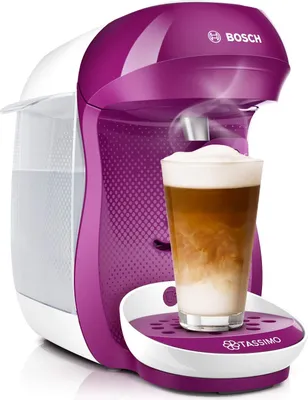 Produktbild von Bosch TAS1001, Pad-Kaffeemaschine, 0,7 l, Kaffeekapsel, 1400 W, Violett, Weiß