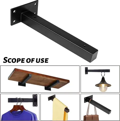 Produktbild von Verstellbare Schwere Wandkonsolen für Schweberegale, Set von 4, Schwarzes Eisen, 20 cm