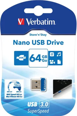 Image de Verbatim Store 'n' Stay NANO - Clé USB à mémoire flash - 64 Go - USB 3.0 - bleu