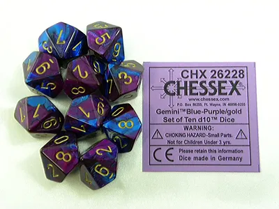 Obrázek produktu pro Chessex Gemini modro-fialovo-zlatá sada kostek D10 10 kusů