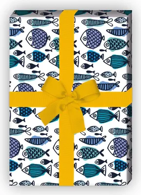 Produktbild von Schickes Retro Geschenkpapier mit vielen Fischen in blau - G7529, 32 x 48cm