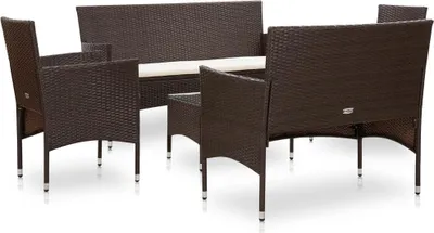 Produktbild von vidaXL 5-tlg. Garten-Lounge-Set mit Auflagen Poly Rattan Braun