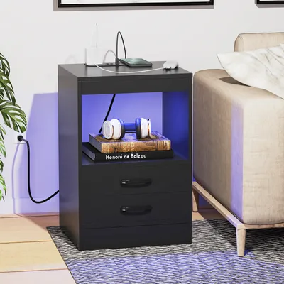 Produktbild von Nachttisch mit LED-Beleuchtung mit 3 Schubladen 60x40x35cm Schwarz