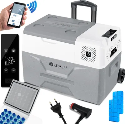 Produktbild von KESSER® Kompressor Kühlbox elektrisch Gefrierbox, Mit APP-Steuerung USB-Anschluss 12/24 V 230V, +Teleskopstange, Kühlakkus Räder Kühlschrank Kühlung bis -20 °C für Auto, Lkw, Boot, Reisemobil, Camping