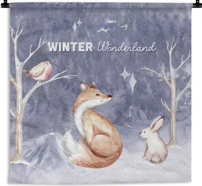 Produktbild von MuchoWow® Wandteppich Wandbehang Winter - Schnee - Fuchs 150x150 cm Tapisserie Dekoration Wandtuch - Wohnaccessoires - Modernes