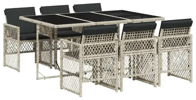 Obrázok produktu pre vidaXL 7-dielny záhradný jedálenský set s vankúšmi svetlosivý polyratan