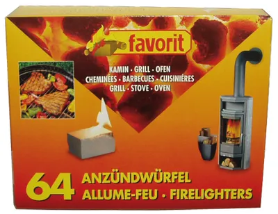 Produktbild von Favorit Anzündewürfel für Grill, Kamin + Ofen weiße Anzünder 64 Stück