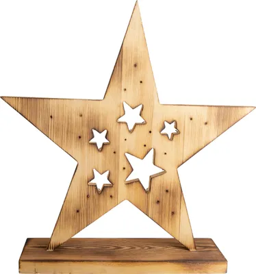 Produktbild von Näve Leuchten LED-Holzstern h: 49cm LED-Holzstern h: 49cm LED-Holzstern h: 49cm, Deko im Landhaus Stil, aus Holz in natur, 49 x 1,8 x 49 cm, mit LED Platine – für Innenräume – Batteriebetrieb – Timerfunktion – Schiebeschalter