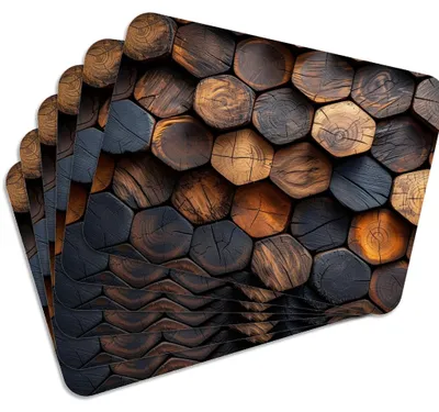Produktbild von MG Design Set aus 6 Kork-Platzsets - Wooden Hexagons - 30 x 40 cm - hitzebeständig & abwischbar, mit Korkrückseite