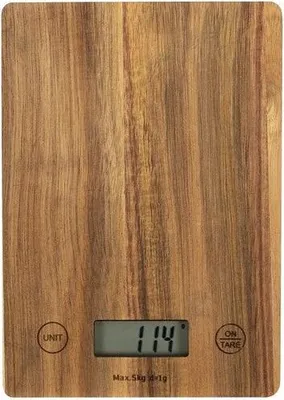 Image de Balance de Cuisine Électronique LIVOO DOM492, Plateau Acacia, Max 5 kg, 4 Unités de Mesure, Écran LCD