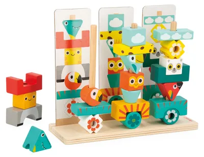 Image de Janod Tropik - Totem en bois Jeu d'empilage éducatif Jungle Enfants