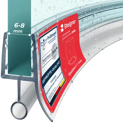 Immagine prodotto di STEIGNER Guarnizione doccia curva UK08 30 cm (1 pz.) trasparente - Guarnizione box doccia verticale per doccia semicircolare o quarto di cerchio con porta 6-8 mm - Materiale flessibile, Impermeabile