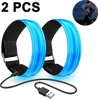 Produktbild von Led Armband Aufladbar, 2 STK Leuchtarmband USB Reflektorband Reflective Band Led Armbnder Leuchtband Kinder Reflektorbnder für Joggen Laufen Sport